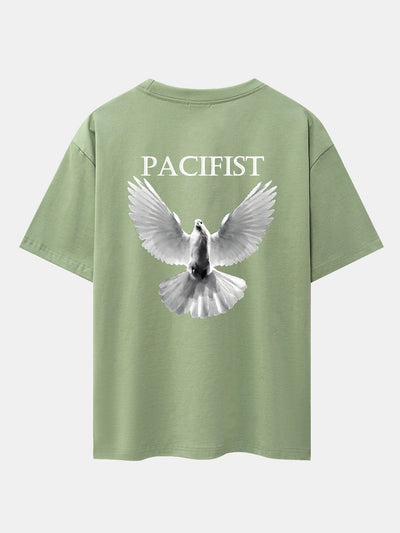 Pacifist Dove Back Print Drop Shoulder Oversize T-Shirt