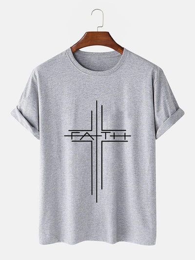 Faith Crucifix Line Print T-Shirts