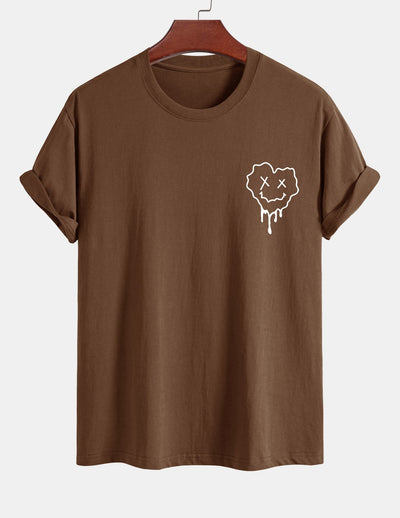 Regular Fit Dissolving Heart Smiley Face Print Cotton T-Shirt