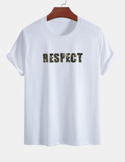 Regular Fit Camouflage Respect Print Cotton T-Shirt