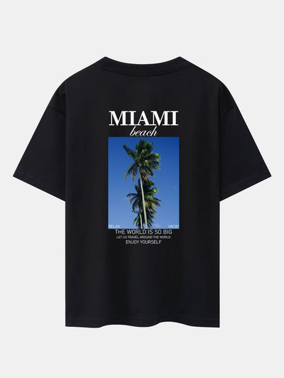 Miami Palm Tree Back Print Drop Shoulder Oversize T-Shirt