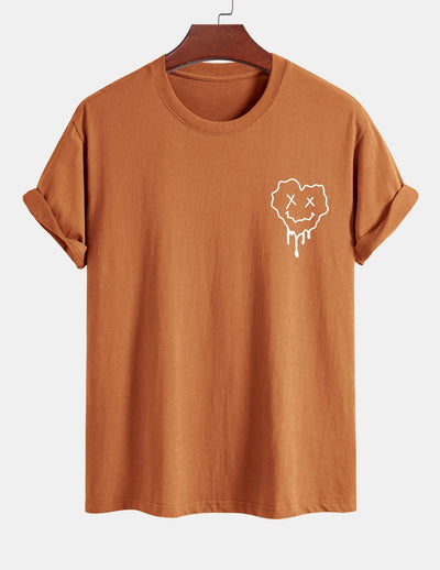 Regular Fit Dissolving Heart Smiley Face Print Cotton T-Shirt