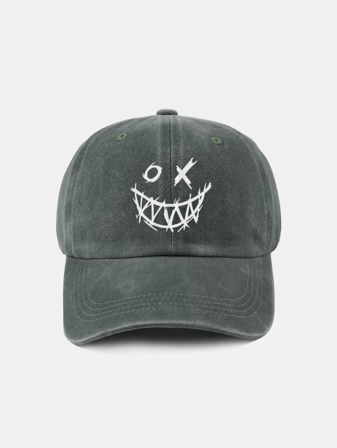 Evil Smiley Face Pattern Classic Retro Washed Distressed Cotton Baseball Cap
