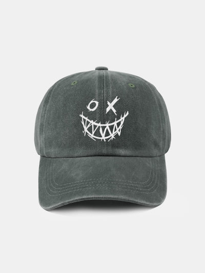 Evil Smiley Face Pattern Classic Retro Washed Distressed Cotton Baseball Cap
