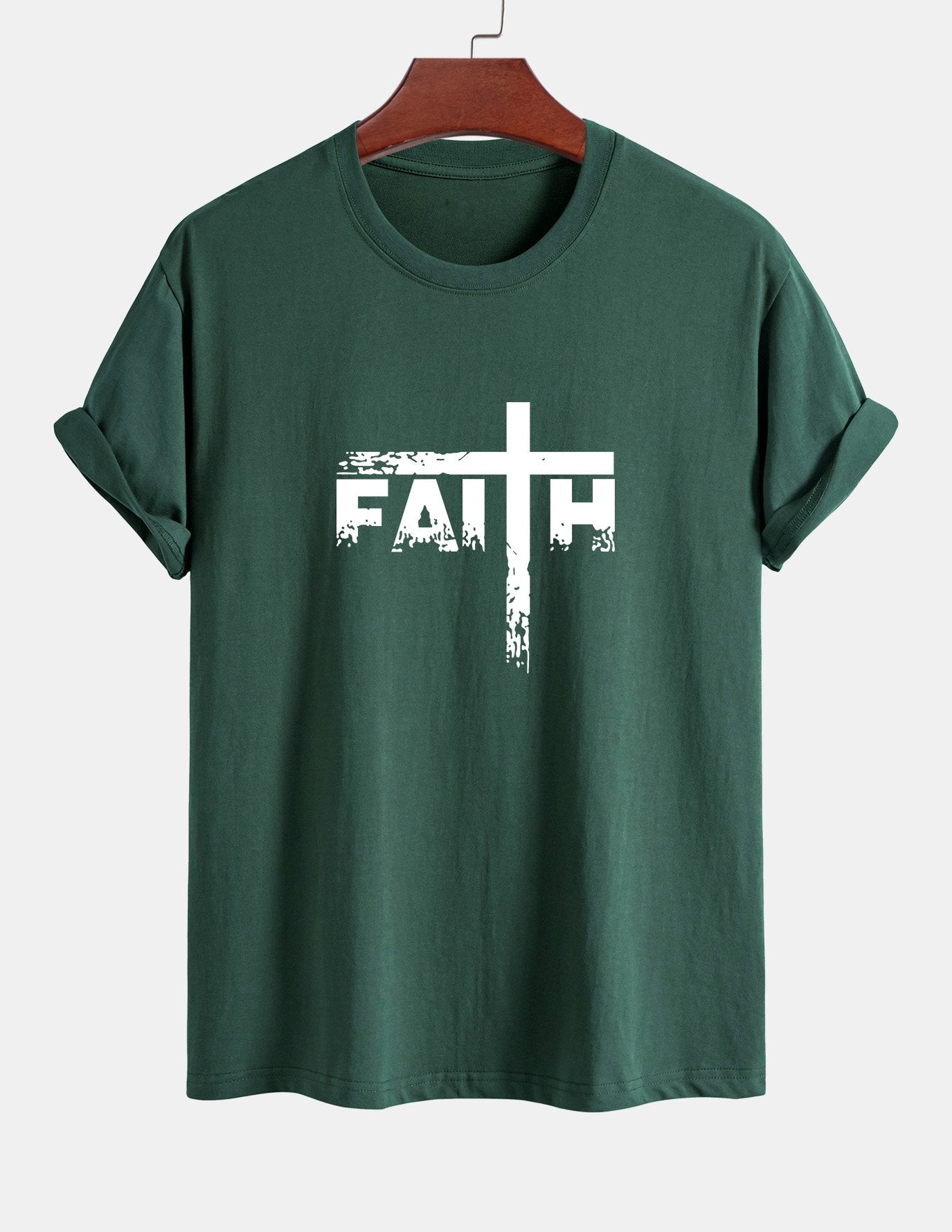 Regular Fit Faith Cross Print Cotton T-Shirt