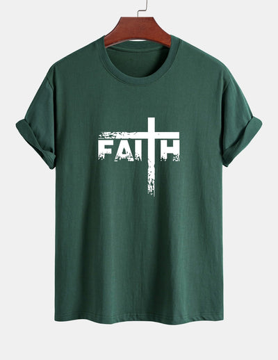 Regular Fit Faith Cross Print Cotton T-Shirt