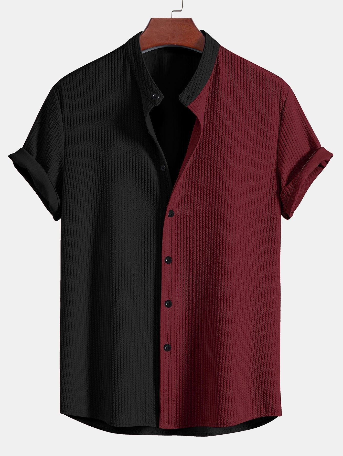 Two Tone Muscle Fit Ribbed Stand Collar Shirt