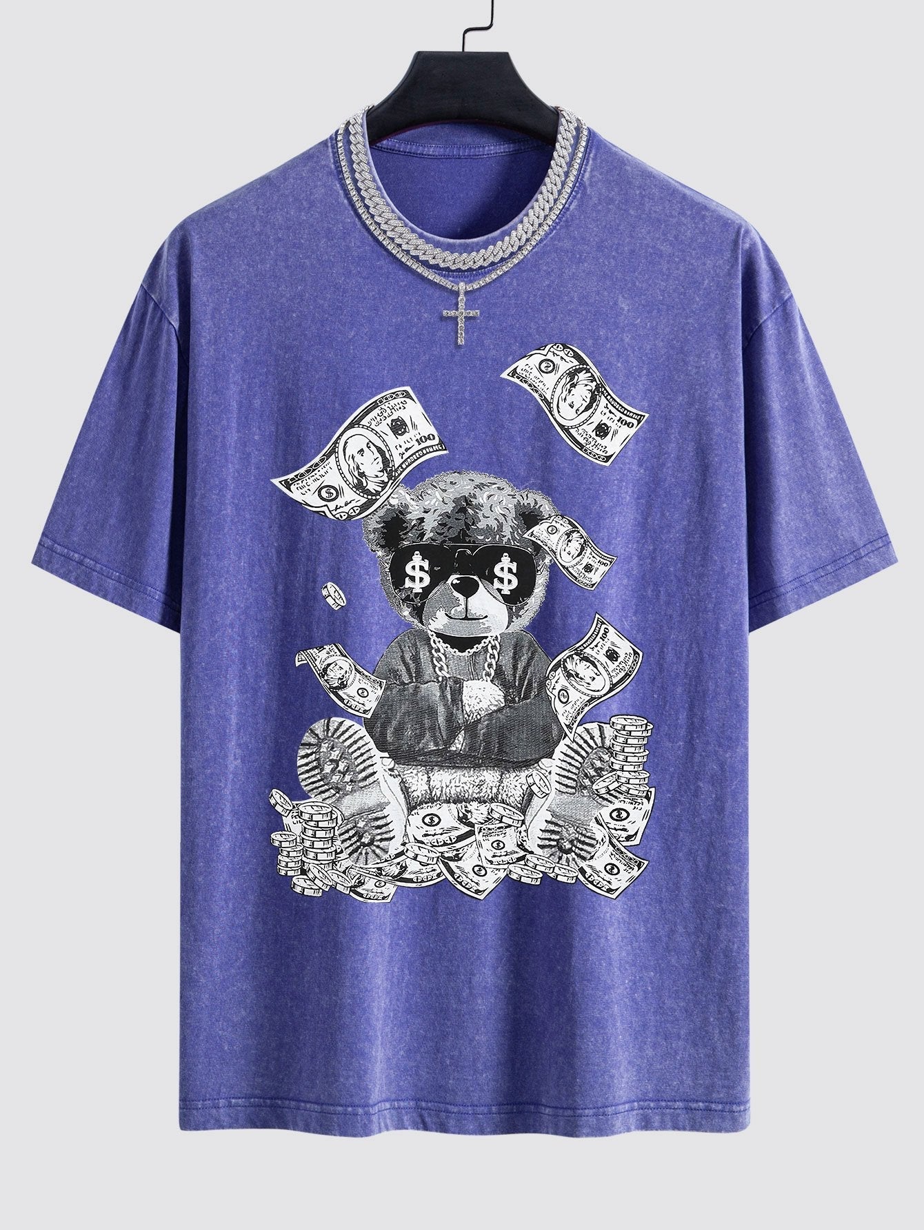 Money Bear Print Washed Drop Shoulder Oversize T-Shirt
