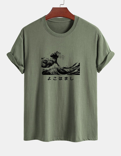 Regular Fit Waves Ukiyo-e Print Cotton T-Shirt