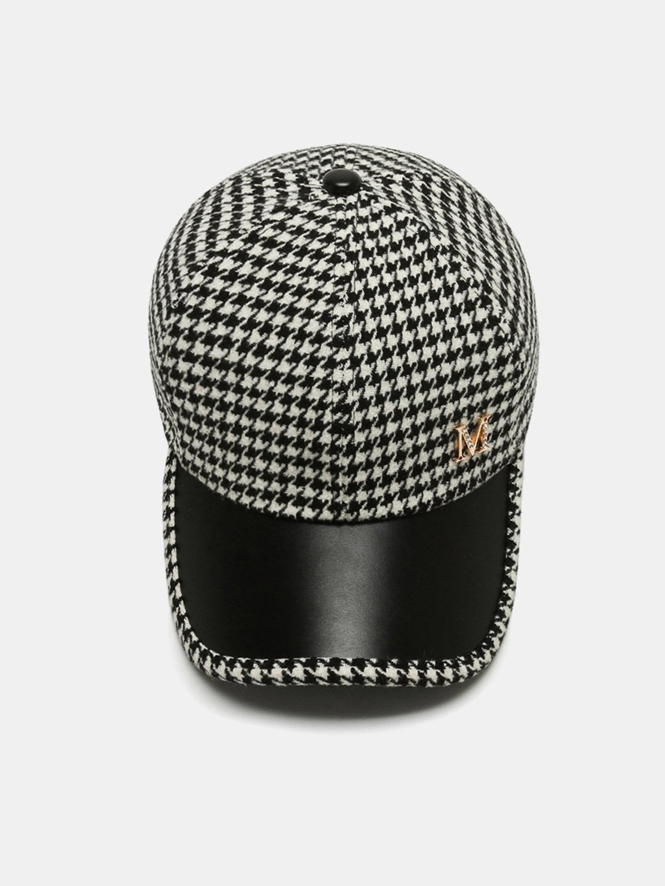 Vintage Houndstooth M Letter Woolen Fabric Baseball Cap