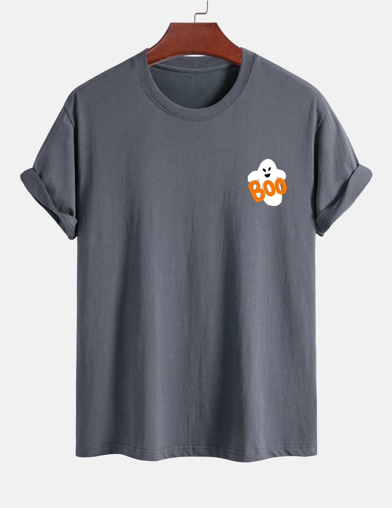 Regular Fit Boo Ghost Print Cotton T-Shirt