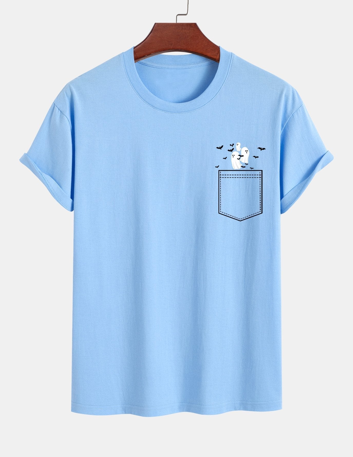 Regular Fit Pocket Bat Ghost Print Cotton T-Shirt