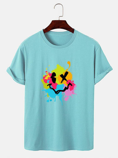 Colorful Mud Splatter Smiley Face Print T-Shirt