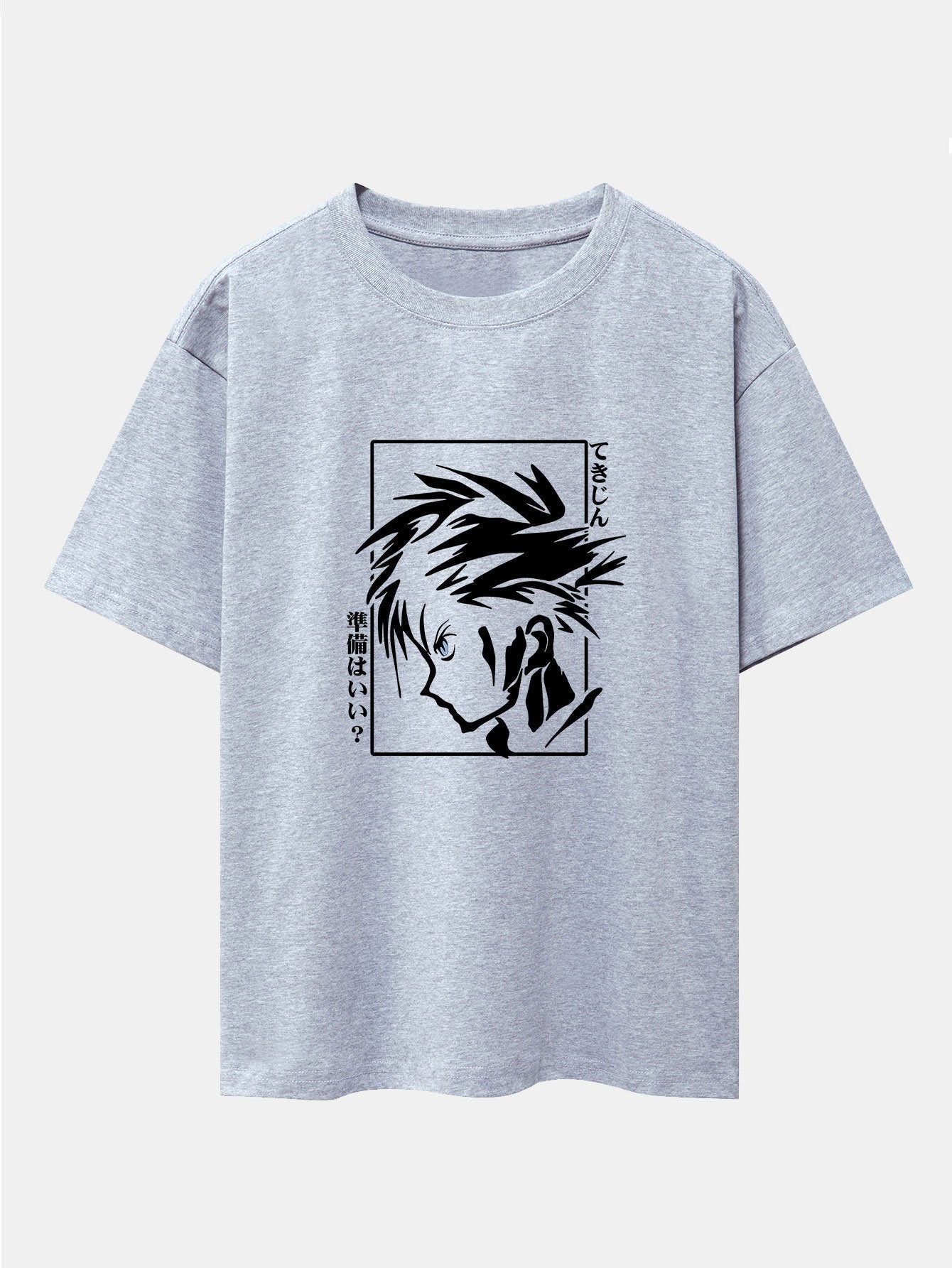 Japanese Comic Male Print Drop Shoulder Oversize T-Shirt