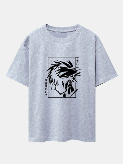 Japanese Comic Male Print Drop Shoulder Oversize T-Shirt