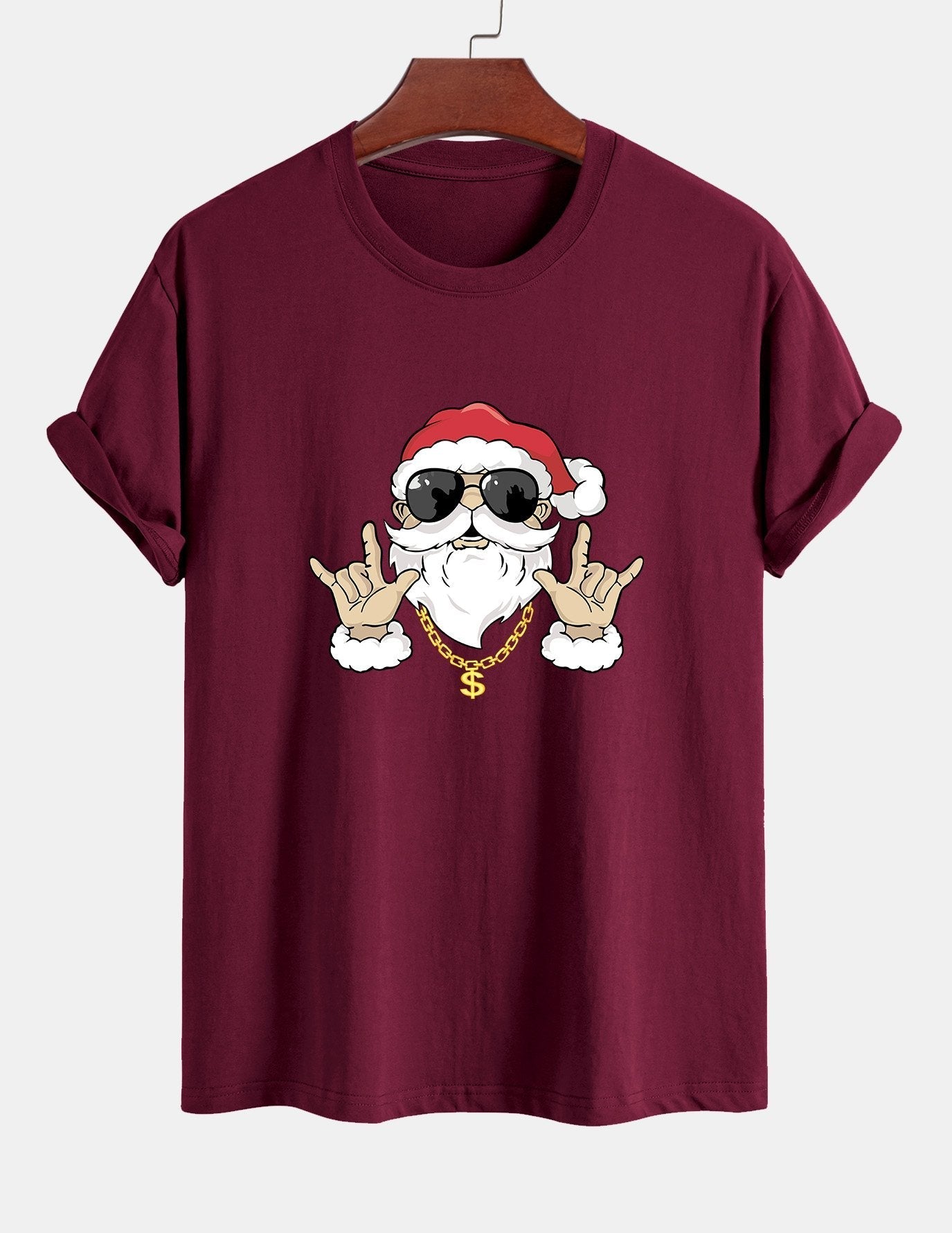 Regular Fit Hip Hop Santa Print Cotton T-Shirt