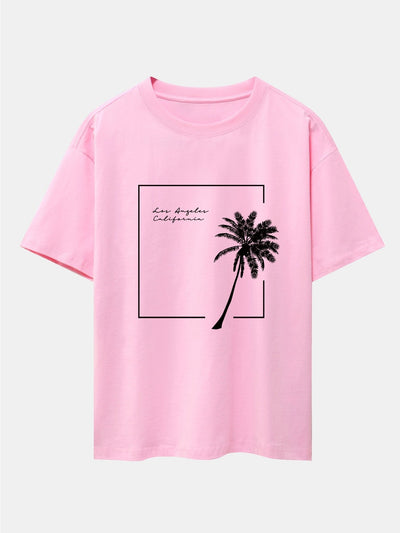 Los Angeles Palm Trees Print Drop Shoulder Oversize T-Shirt