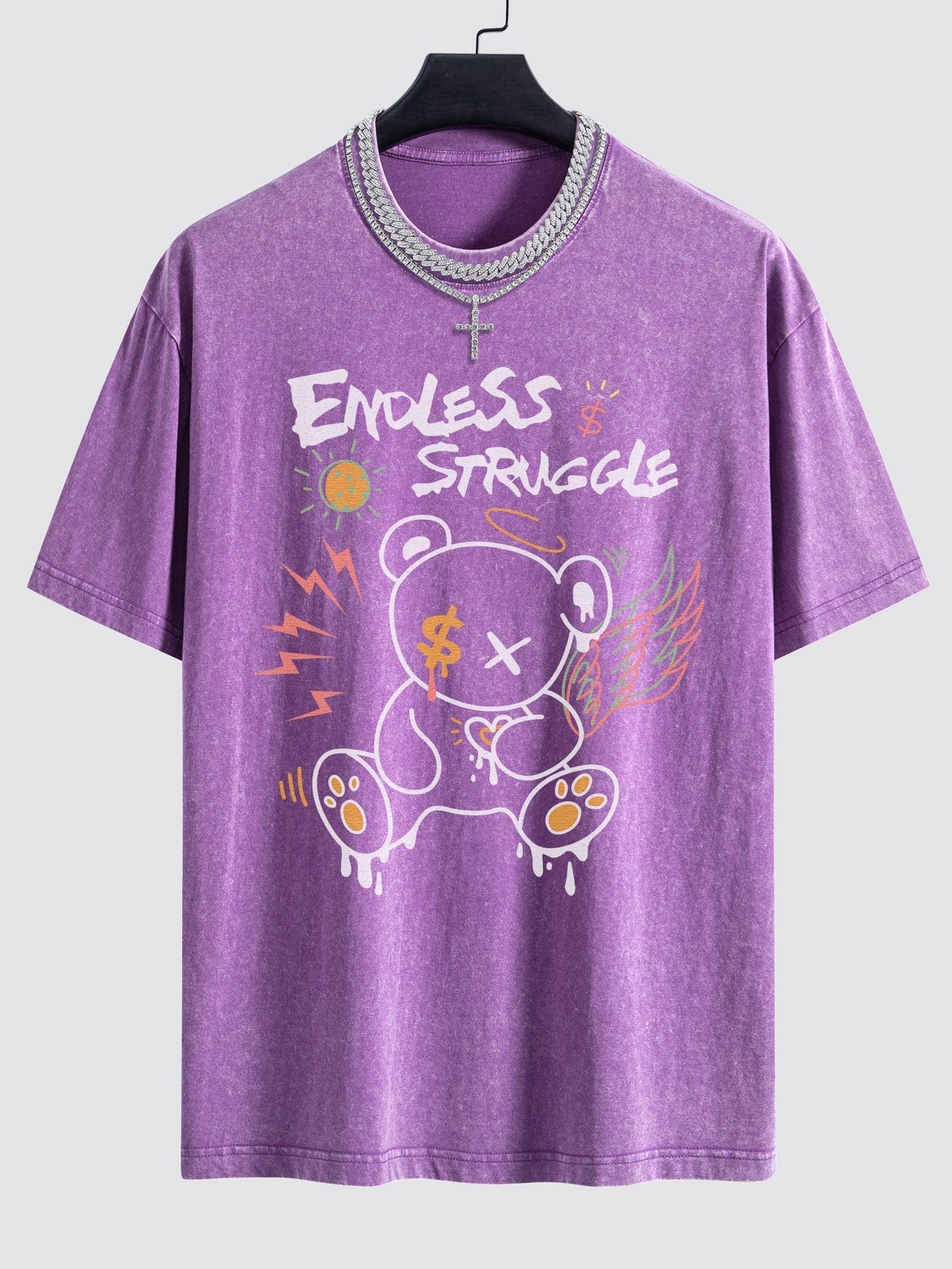 Graffiti Bear Print Washed Drop Shoulder Oversize T-Shirt