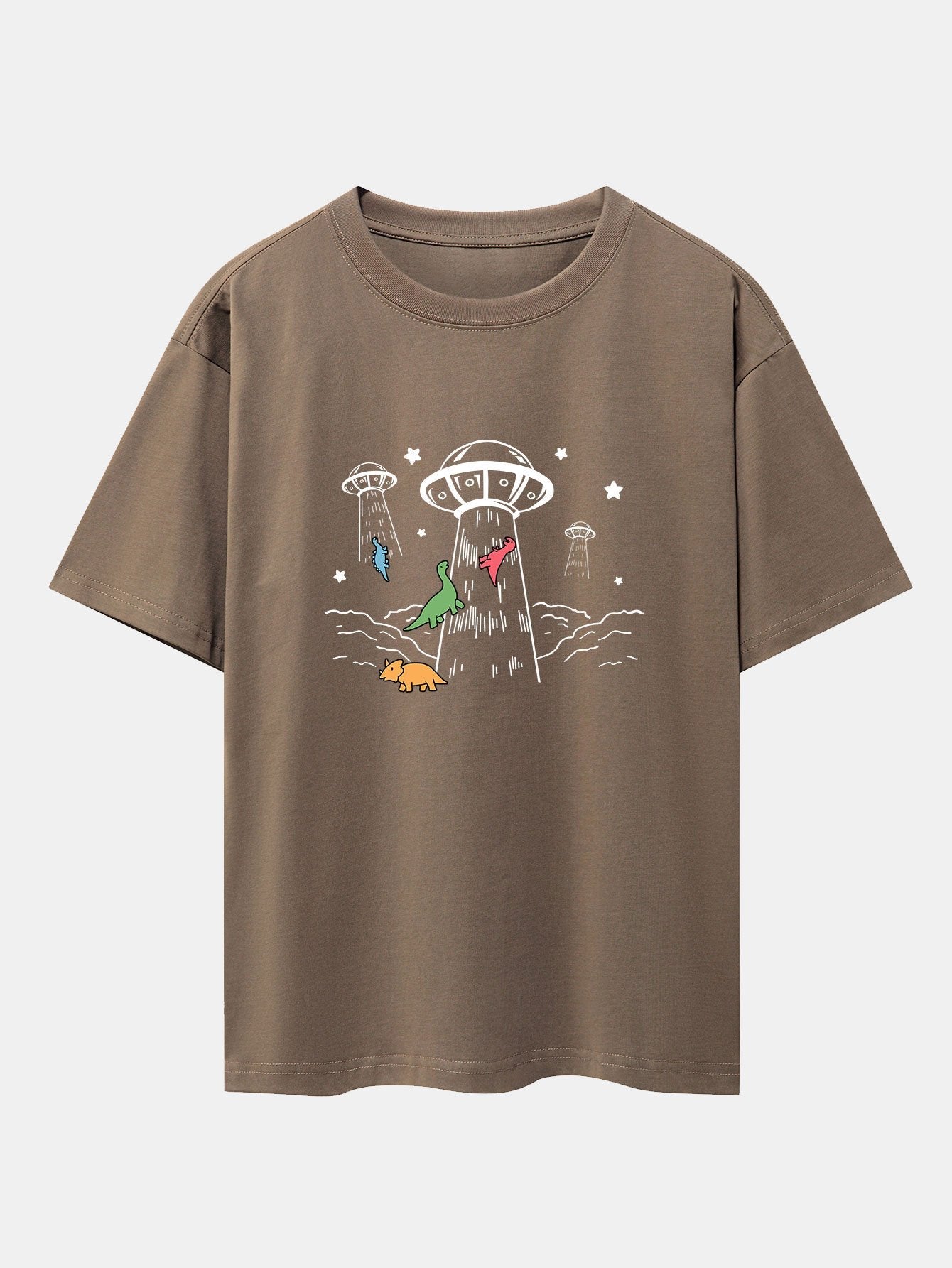 UFO Take Away Dinosaurs Print Drop Shoulder Oversize T-Shirt