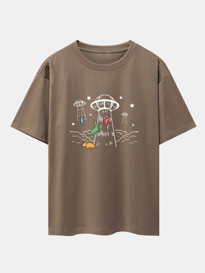 UFO Take Away Dinosaurs Print Drop Shoulder Oversize T-Shirt