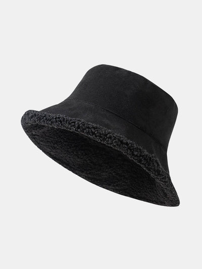Double Side Reversible Faux Suede Plush Bucket Hat