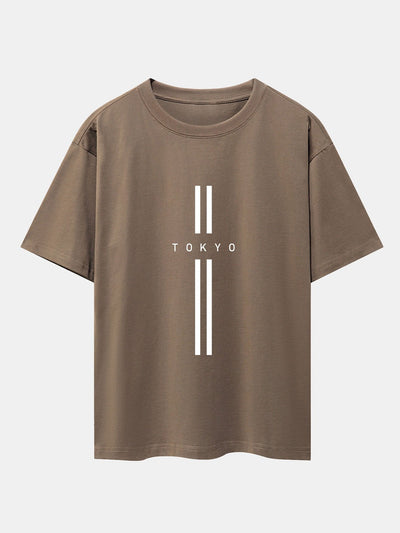 Stripe Tokyo Print Drop Shoulder Oversize T-Shirt