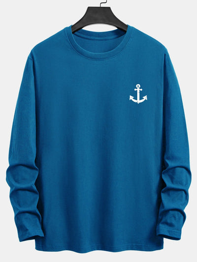 Long Sleeve Anchor Print Cotton T-Shirt