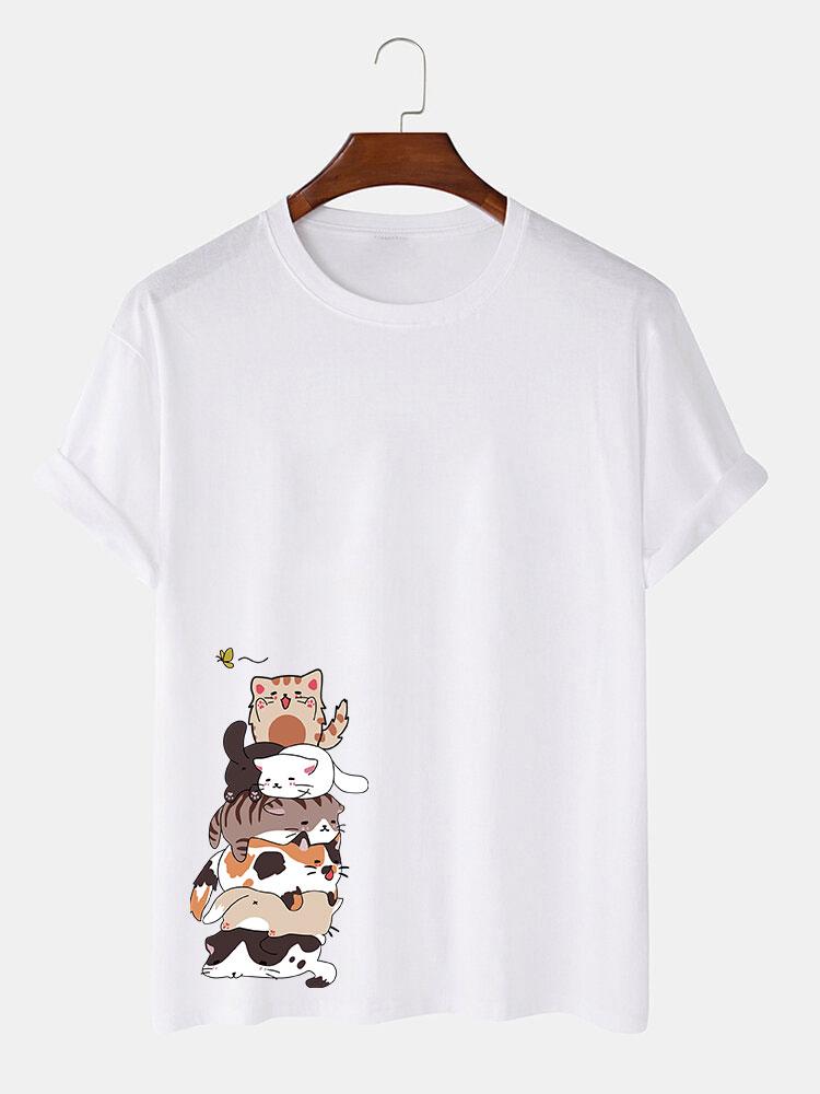 Cartoon Cat Print T-Shirt