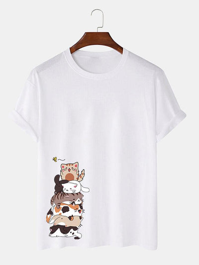 Cartoon Cat Print T-Shirt