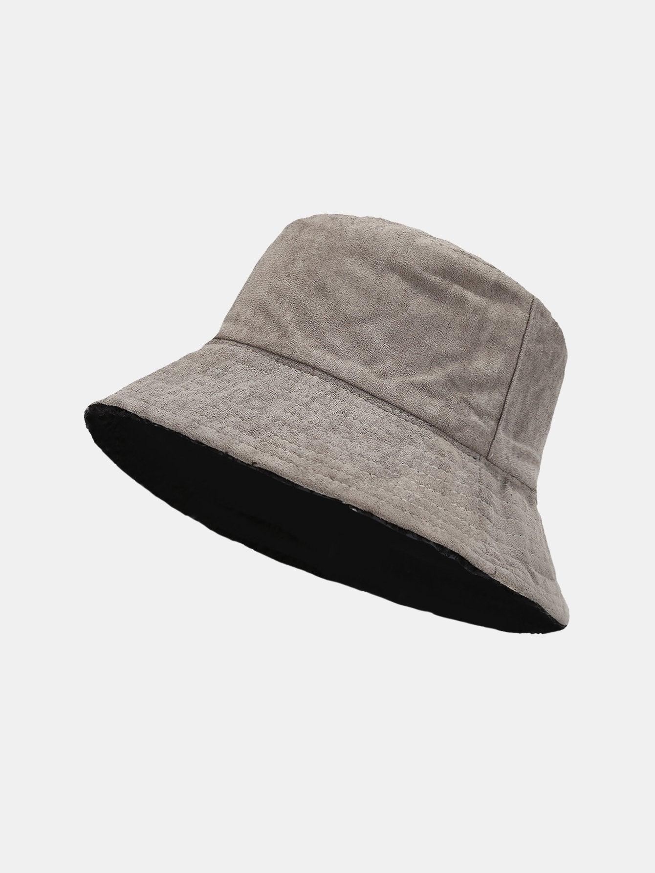 Double Side Reversible Faux Suede Plush Bucket Hat