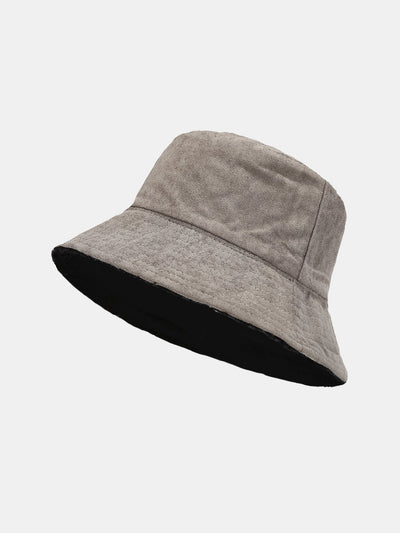 Double Side Reversible Faux Suede Plush Bucket Hat