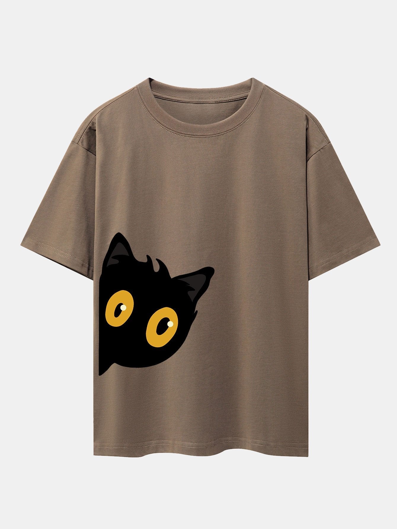 Black Cat Is Watching Print Drop Shoulder Oversize T-Shirt