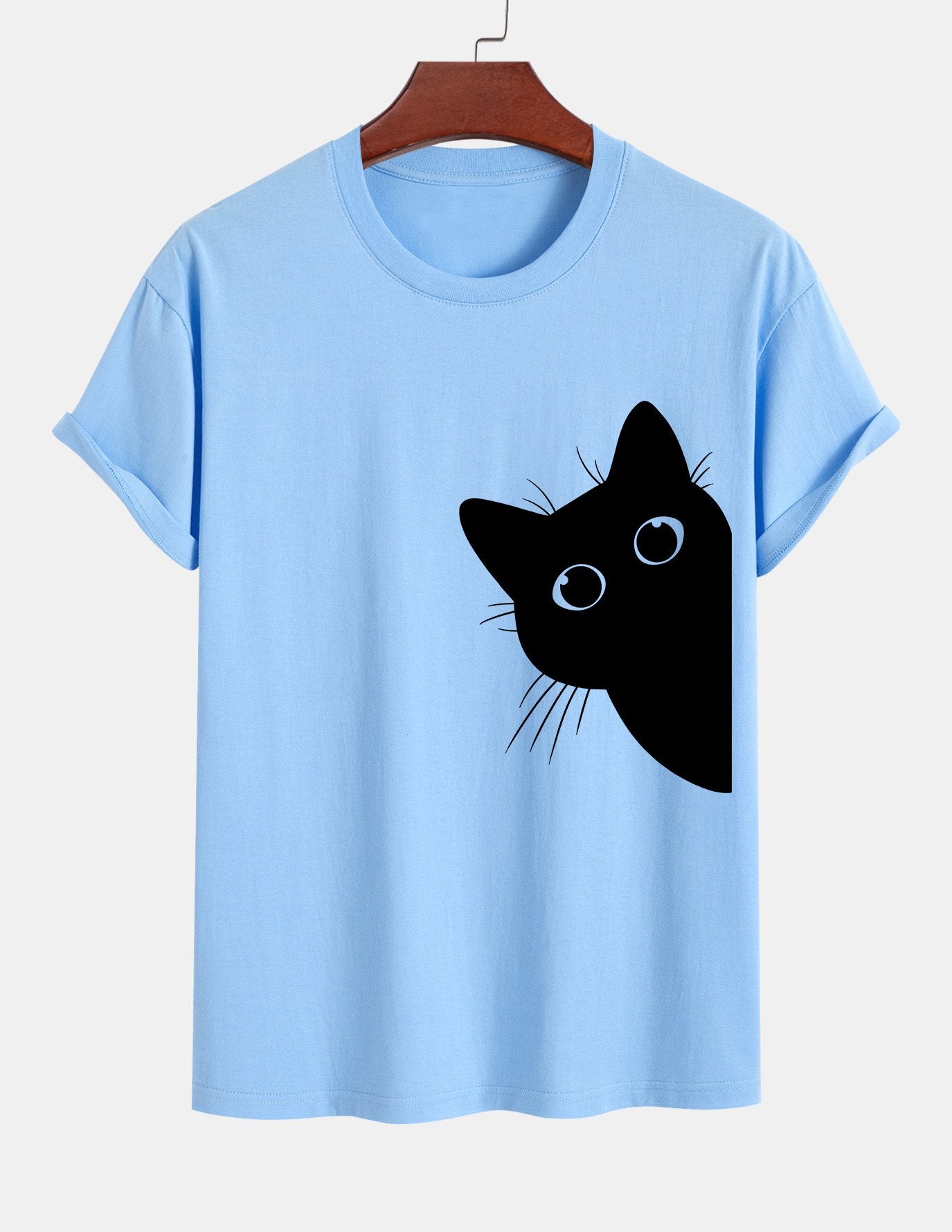 Regular Fit Black Cat Looking Out Print Cotton T-Shirt