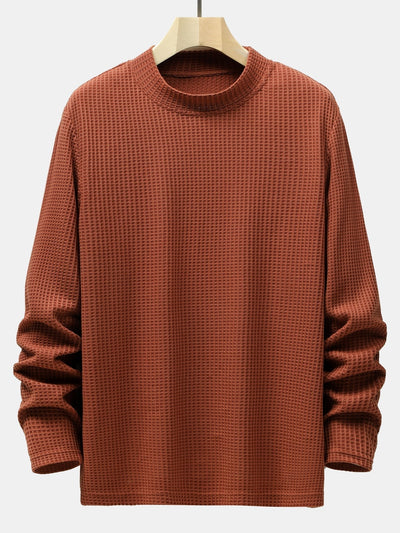 3 Pieces Long Sleeve Knitted Waffle Mock Neck T-Shirts
