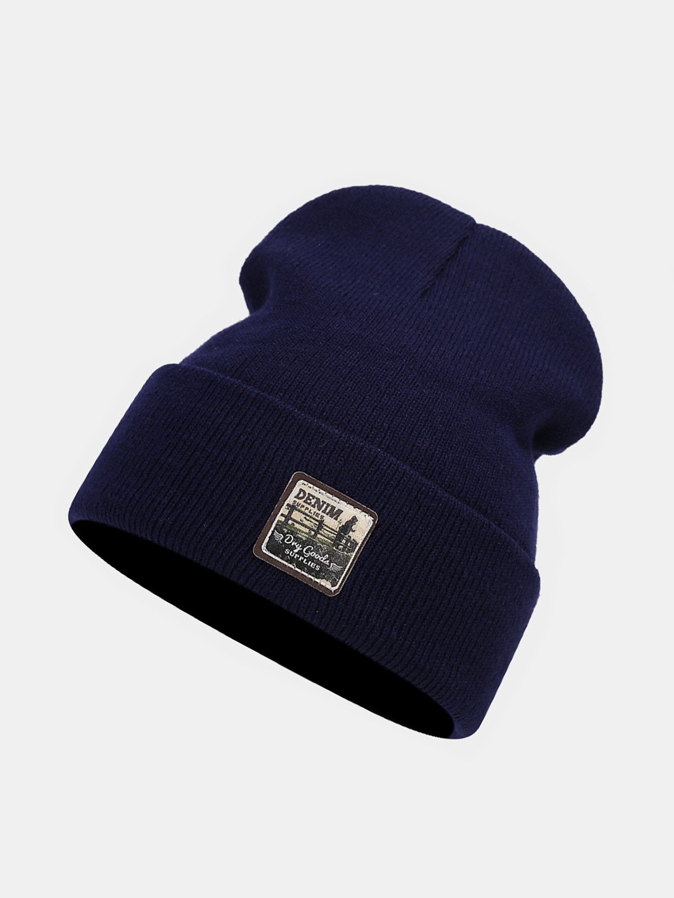 Solid Color Slogan Patch Knit Beanie Hat