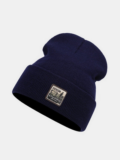 Solid Color Slogan Patch Knit Beanie Hat