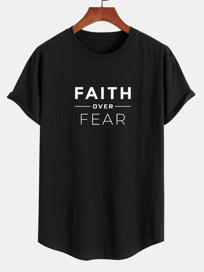 Faith Over Fear Print Cotton Arc Hem T-Shirt
