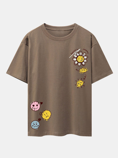 Sun And Flowers Print Drop Shoulder Oversize T-Shirt