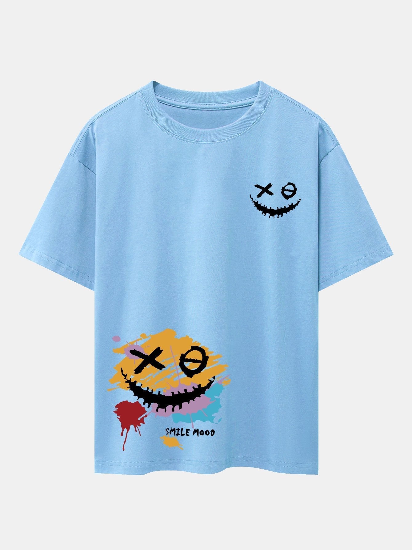 Graffiti Smiley Face Print Drop Shoulder Oversize T-Shirt