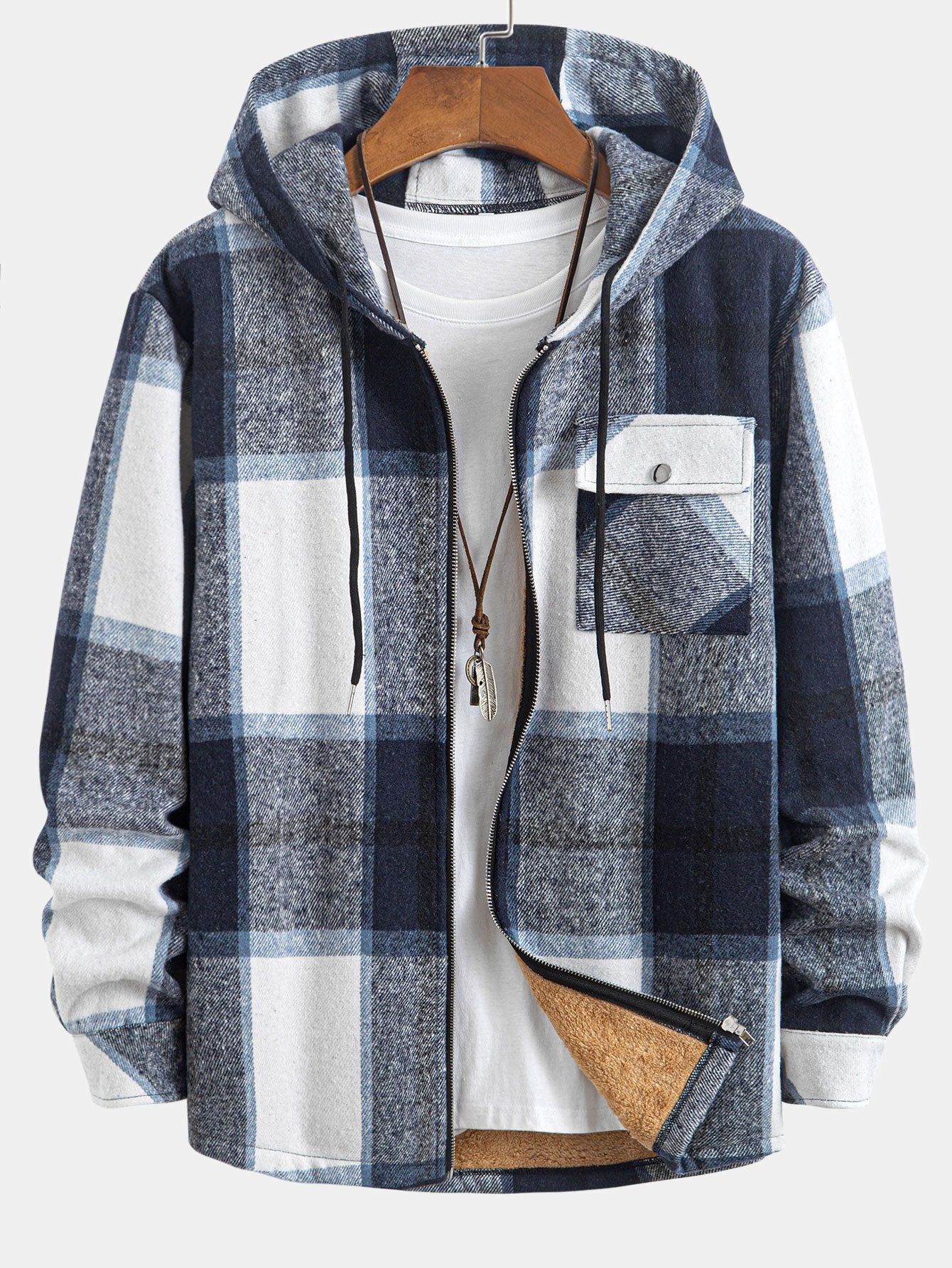 Teddy Lined Flannel Plaid Hooded Shirt