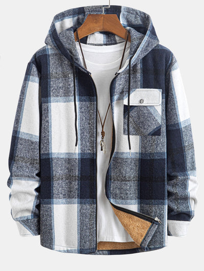 Teddy Lined Flannel Plaid Hooded Shirt
