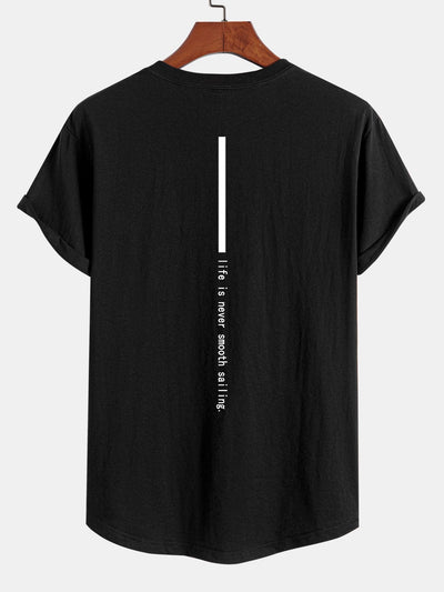 Slogan Back Print Cotton Arc Hem T-Shirt