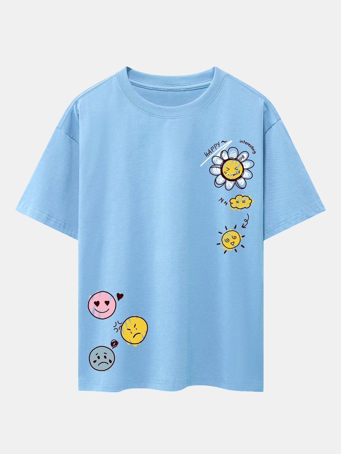 Sun And Flowers Print Drop Shoulder Oversize T-Shirt