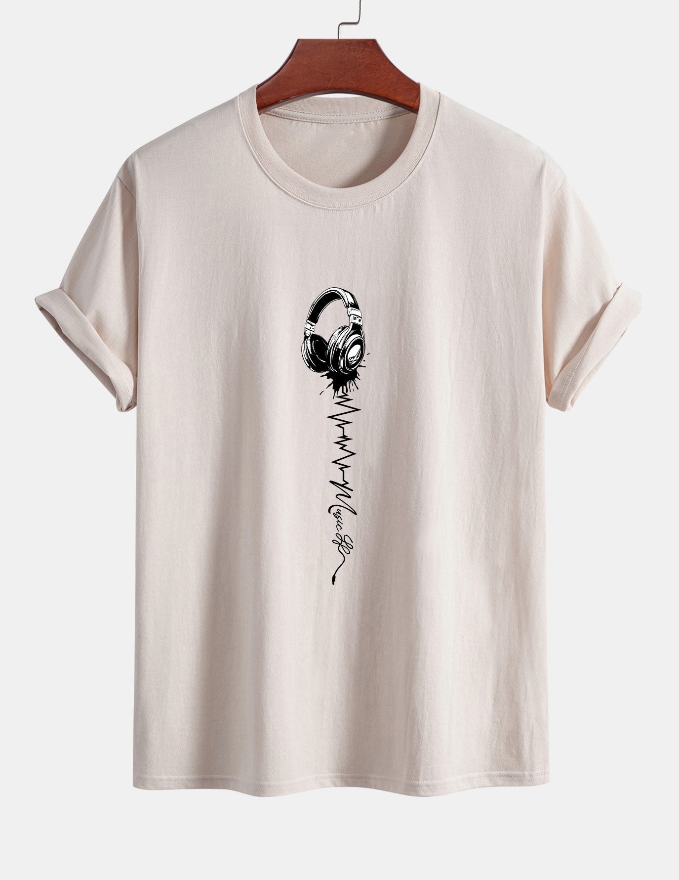 Regular Fit Earphone Print Cotton T-Shirt