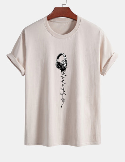 Regular Fit Earphone Print Cotton T-Shirt
