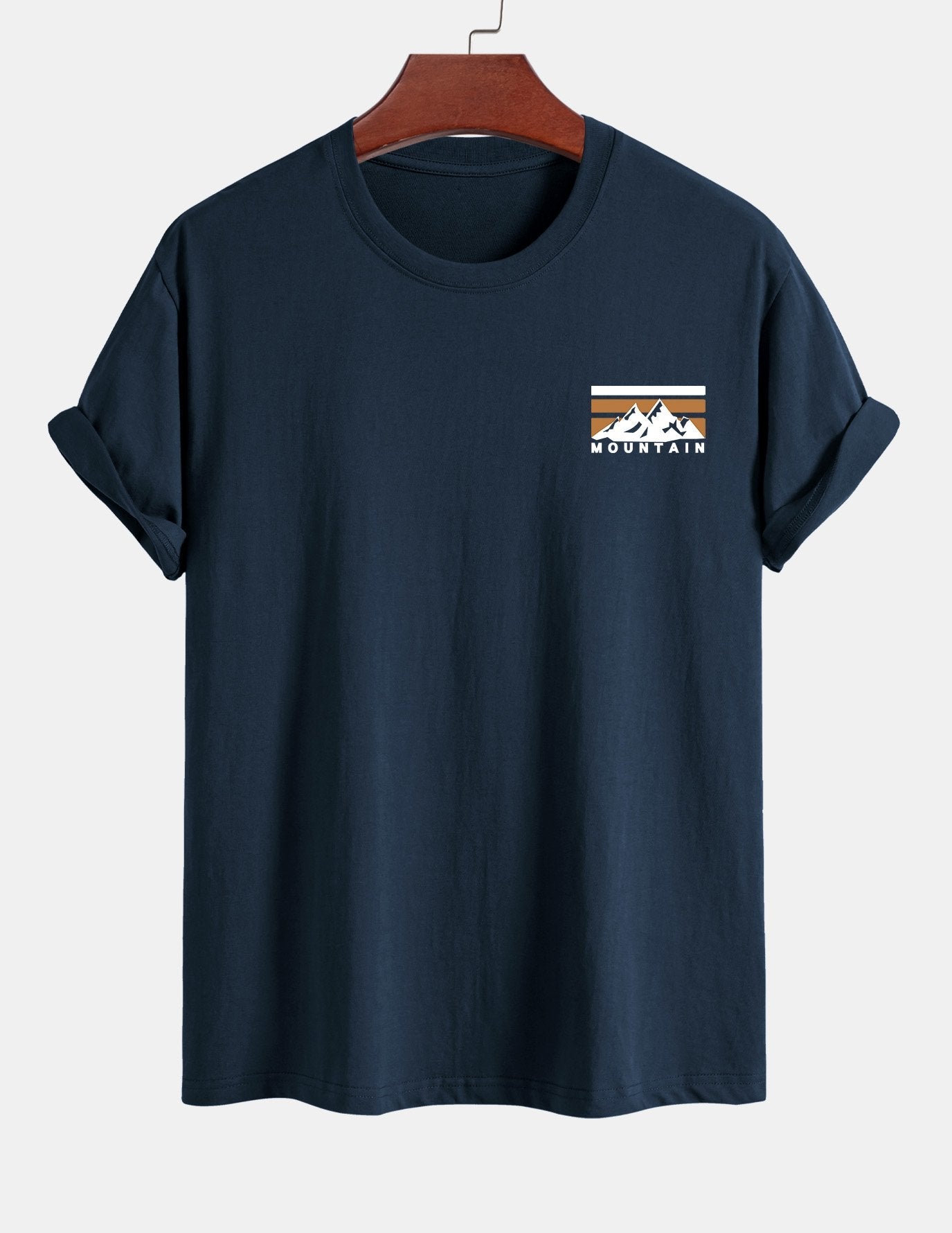 Regular Fit Stripe Mountains Print Cotton T-Shirt