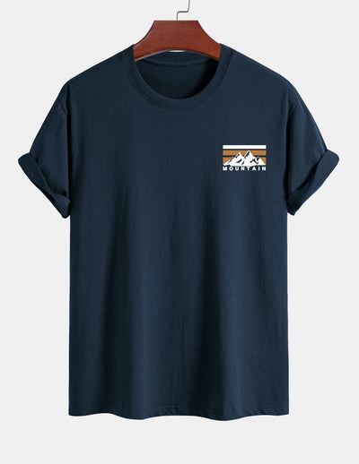 Regular Fit Stripe Mountains Print Cotton T-Shirt