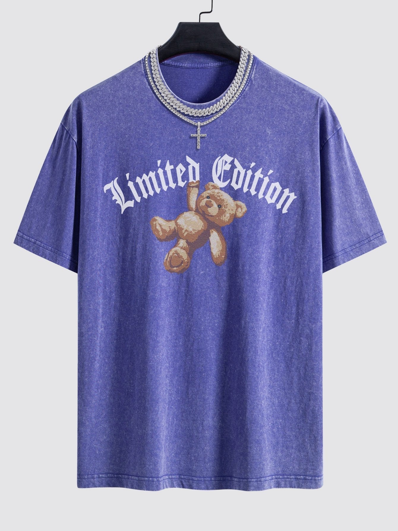 Slogan Bear Print Washed Drop Shoulder Oversize T-Shirt