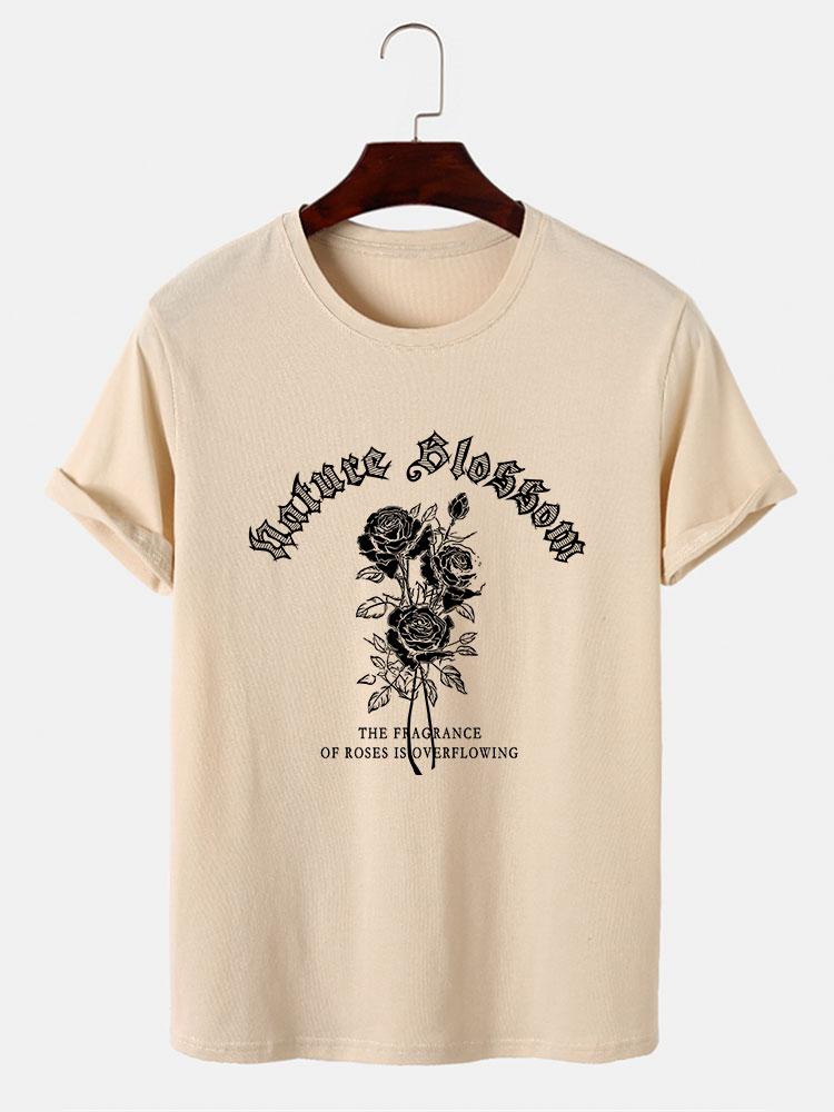 Gothic Style Rose Print T-Shirts