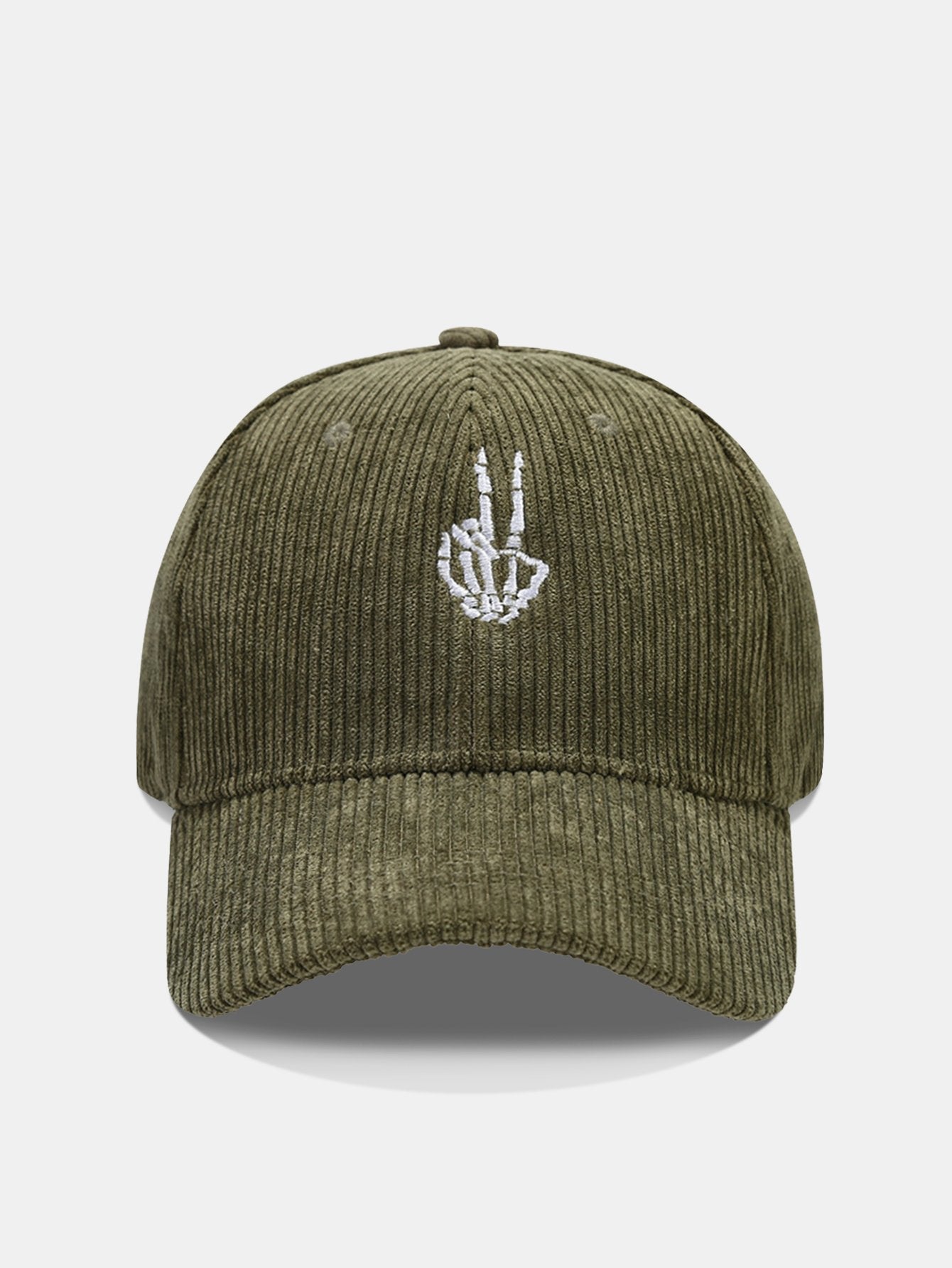 Skeleton Hand Embroidered Corduroy Baseball Cap